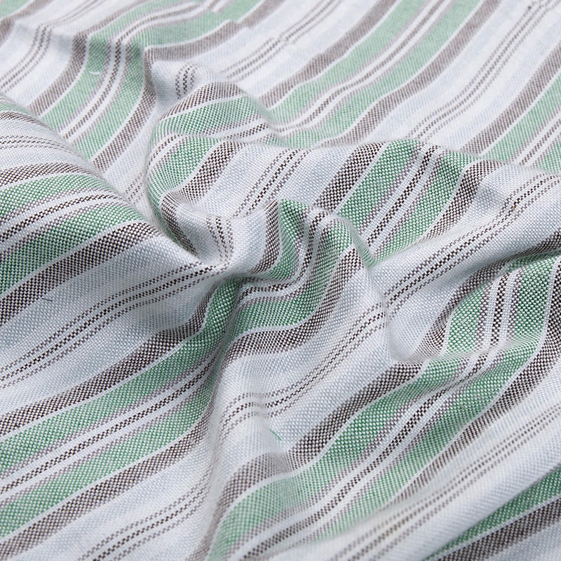 Color woven polyester-cotton green and grey white stripes fabric