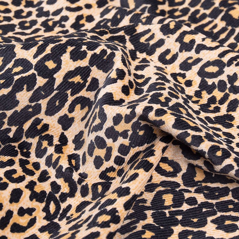 Cotton stretch leopard print 18 stretch corduroy fabric