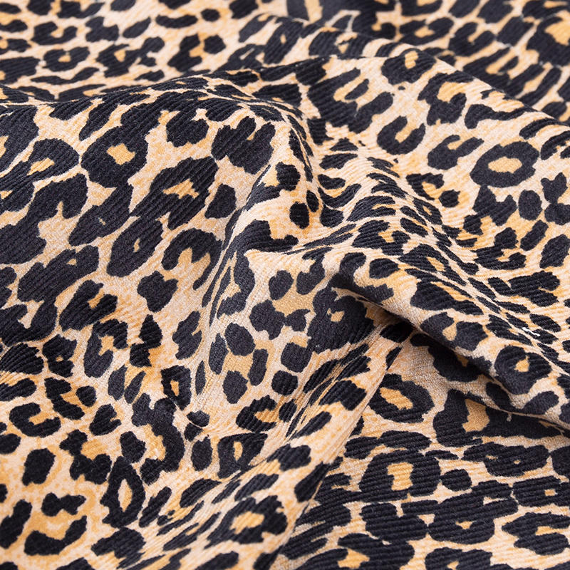 Cotton stretch leopard print 18 stretch corduroy fabric